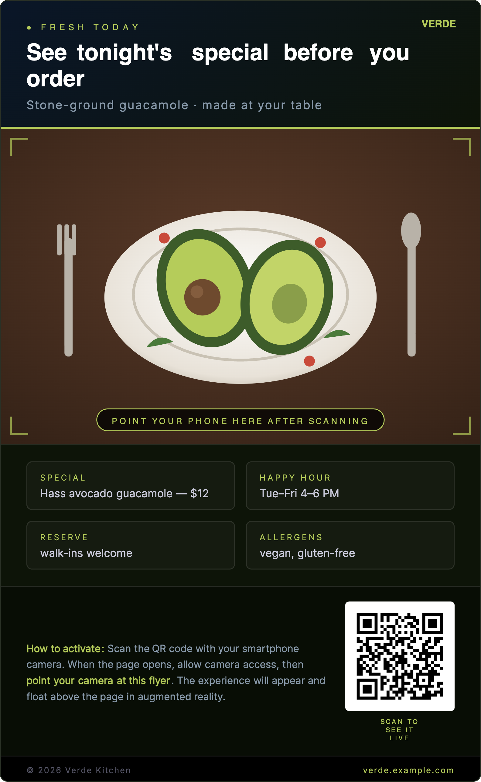 AR flyer — scan the QR code with your phone camera